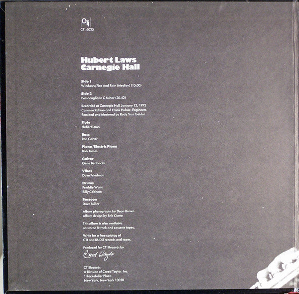Hubert Laws : Carnegie Hall (LP, Album, Gat)