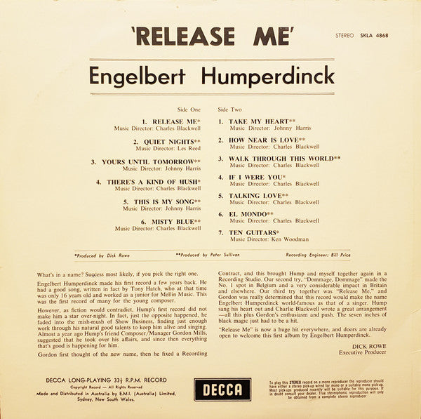 Engelbert Humperdinck : Release Me (LP, Album)