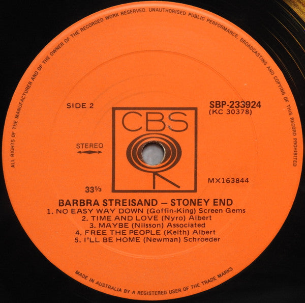 Barbra Streisand : Stoney End (LP, Album, Ora)