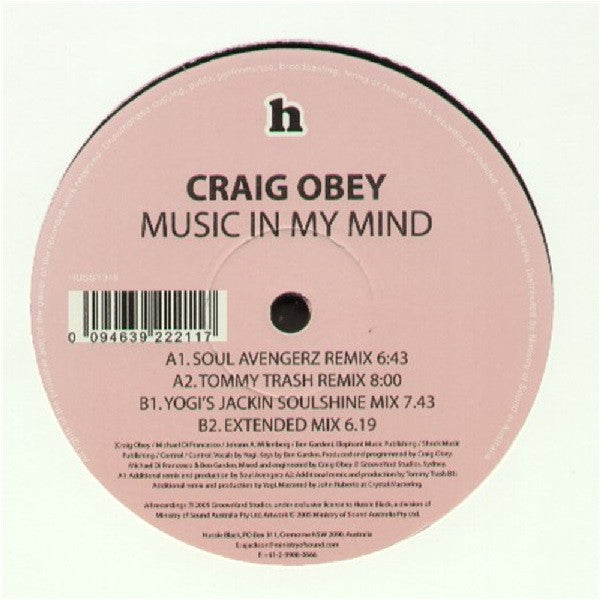 Craig Obey : Music In My Mind (12&quot;)