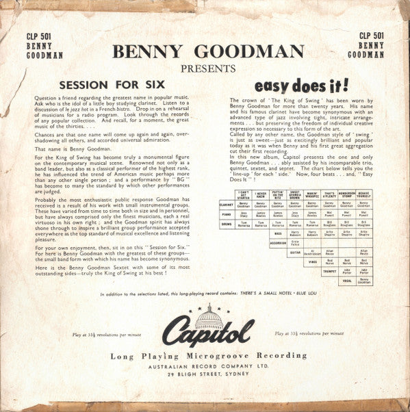 Benny Goodman : Session For Six & Easy Does It! (LP, Comp)