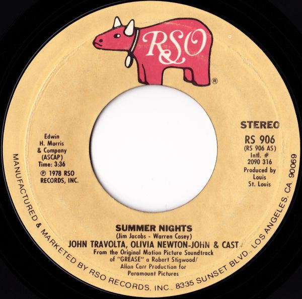John Travolta, Olivia Newton-John & Cast* / Louis St. Louis : Summer Nights / Rock 'N' Roll Party Queen (7", Single, Styrene, Pit)