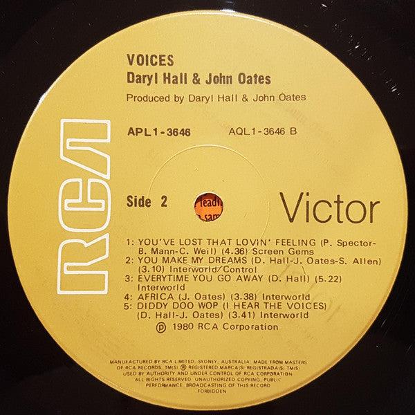 Daryl Hall & John Oates : Voices (LP, Album)