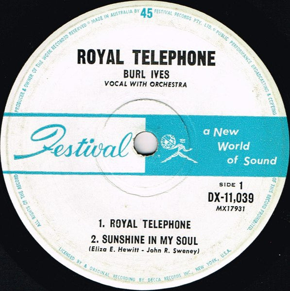 Burl Ives : Royal Telephone (7&quot;, EP)