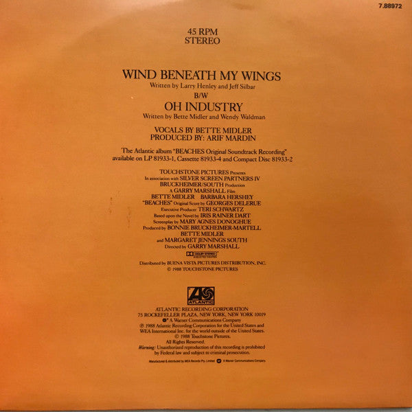 Bette Midler : The Wind Beneath My Wings (7")