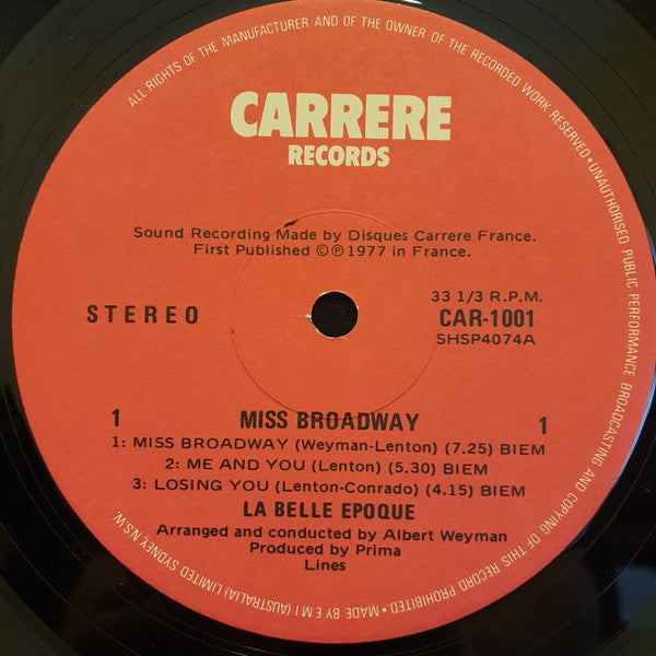 Belle Epoque : Miss Broadway (LP, Album, P/Mixed)