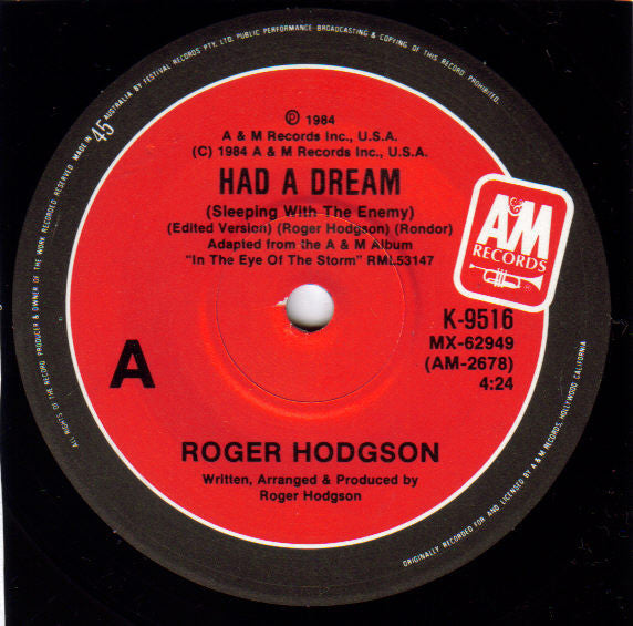 Roger Hodgson : Had A Dream (Sleeping With The Enemy) (7&quot;, Single)