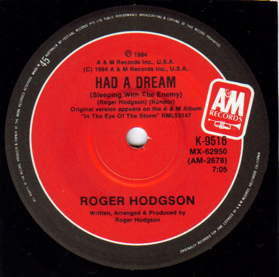 Roger Hodgson : Had A Dream (Sleeping With The Enemy) (7", Single)