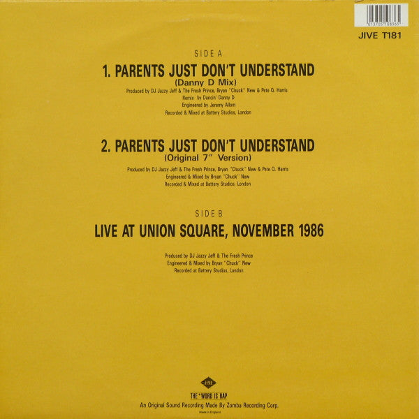 DJ Jazzy Jeff & The Fresh Prince : Parents Just Don't Understand (12")