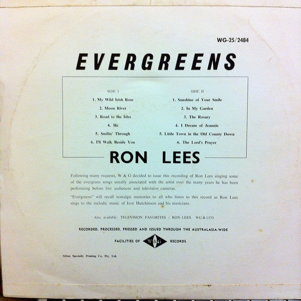 Ron Lees : Evergreens (LP, Album, Mono)