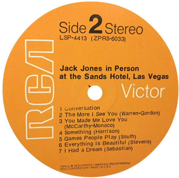 Jack Jones : In Person At The Sands, Las Vegas (LP)