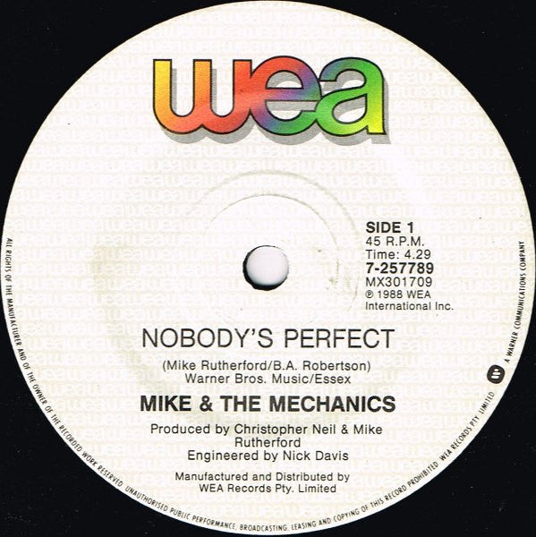 Mike + The Mechanics* : Nobody's Perfect (7")