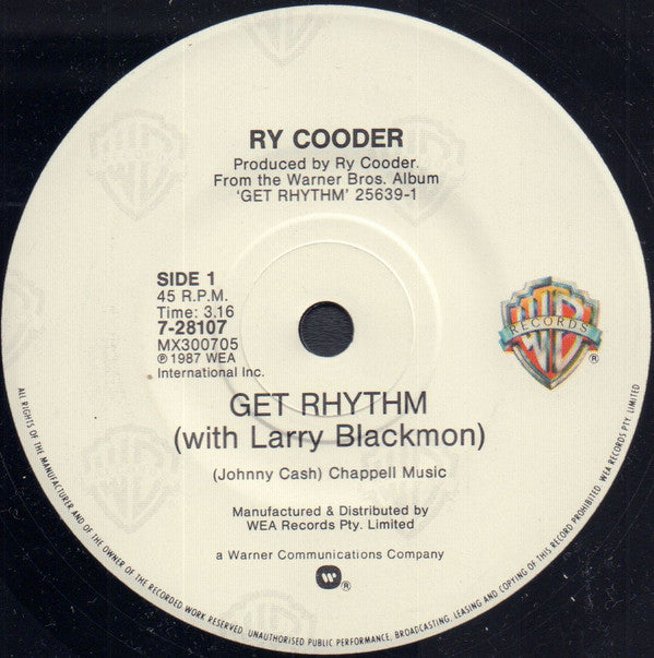 Ry Cooder with Larry Blackmon : Get Rhythm (7", Single)