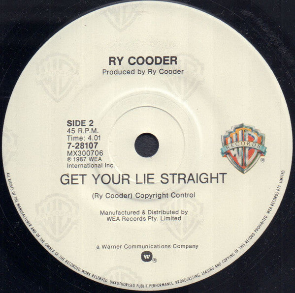 Ry Cooder with Larry Blackmon : Get Rhythm (7", Single)