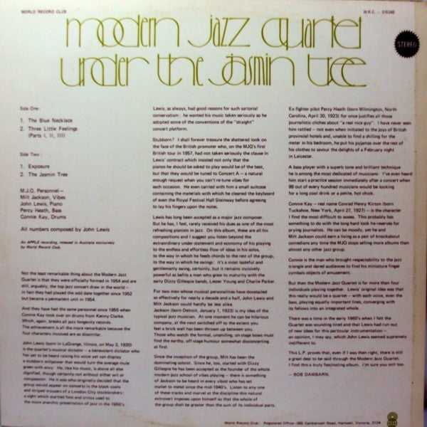The Modern Jazz Quartet : Under The Jasmin Tree (LP, Album, Club)