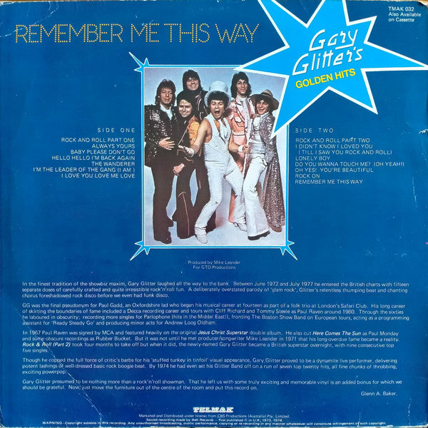 Gary Glitter : Remember Me This Way - Gary Glitter's Golden Hits (LP, Comp, RE)