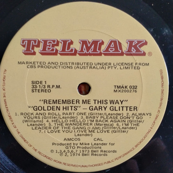 Gary Glitter : Remember Me This Way - Gary Glitter's Golden Hits (LP, Comp, RE)