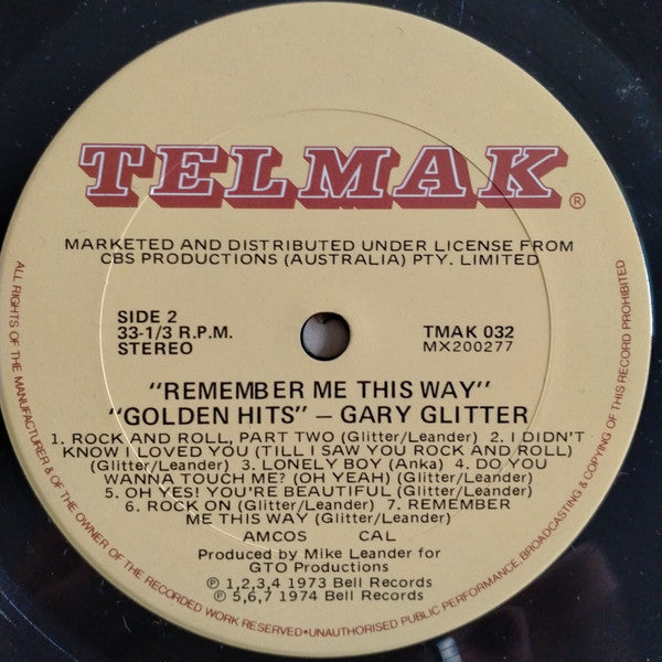 Gary Glitter : Remember Me This Way - Gary Glitter's Golden Hits (LP, Comp, RE)