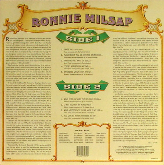 Ronnie Milsap : Country Music (LP, Comp, Bar)