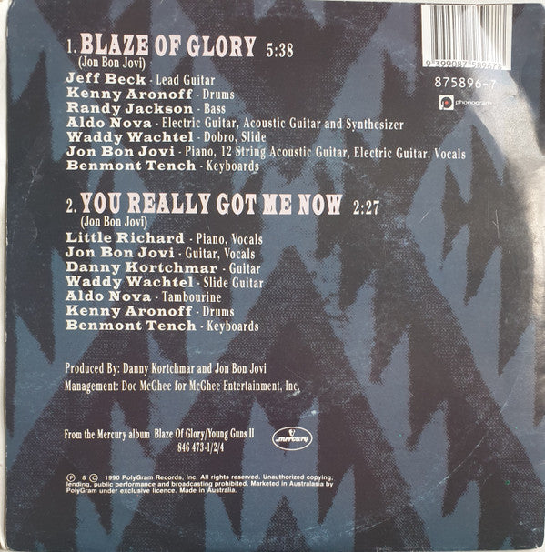 Jon Bon Jovi : Blaze Of Glory (7", Single)