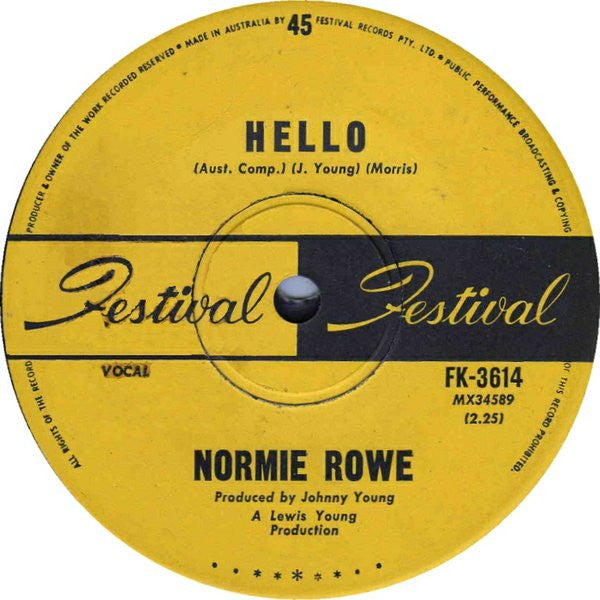 Normie Rowe : Hello (7", Single)