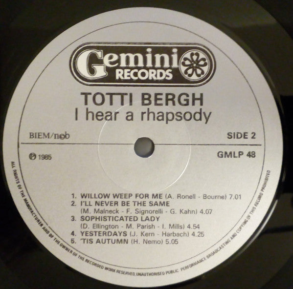 Totti Bergh : I Hear A Rhapsody (LP, Album)