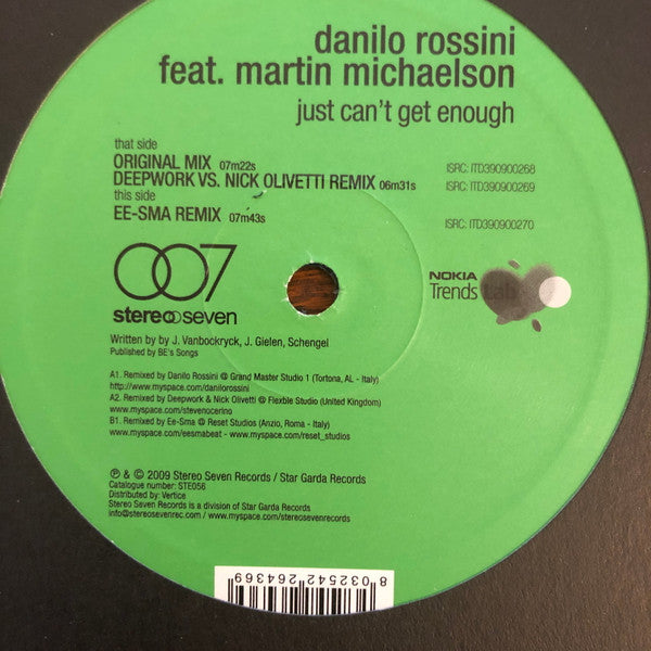 Danilo Rossini Feat. Martin Michaelson : Just Can't Get Enough (12")