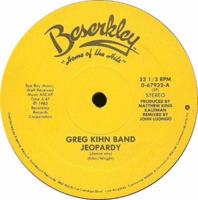 Greg Kihn Band : Jeopardy (Dance Version B/w Instrumental) (12", SP )