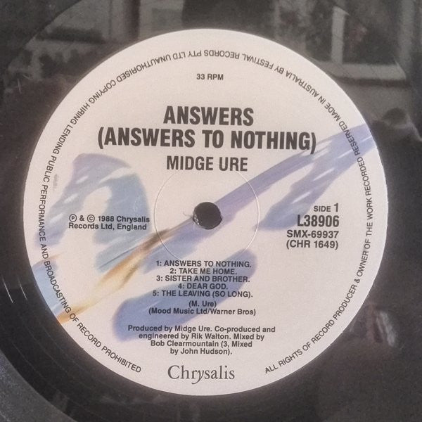 Midge Ure : Answers To Nothing (LP, Album)