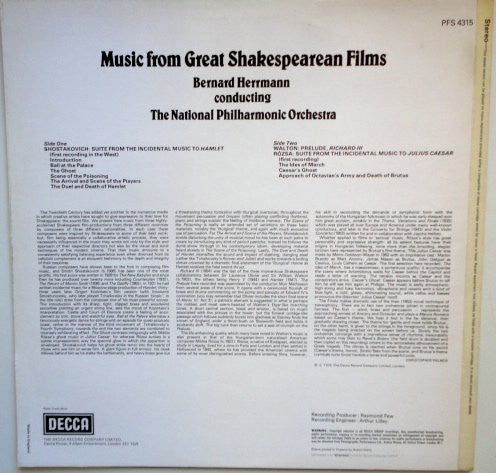 Bernard Herrmann, National Philharmonic Orchestra : Music From Great Shakespearean Films (LP, Album)