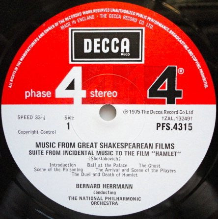 Bernard Herrmann, National Philharmonic Orchestra : Music From Great Shakespearean Films (LP, Album)