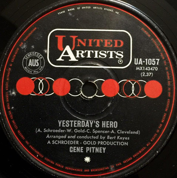 Gene Pitney : Yesterday&#39;s Hero (7&quot;, Single)