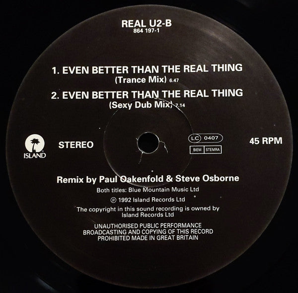 U2 : Even Better Than The Real Thing (12", Single, Ltd)