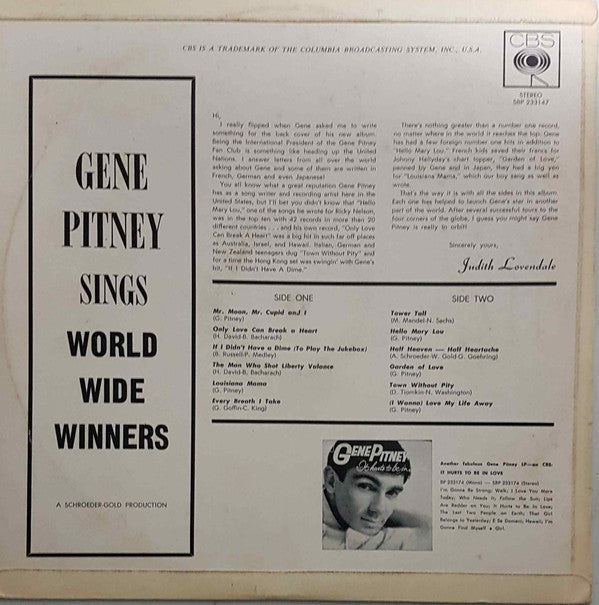 Gene Pitney : Sings World-Wide Winners (LP, Album)