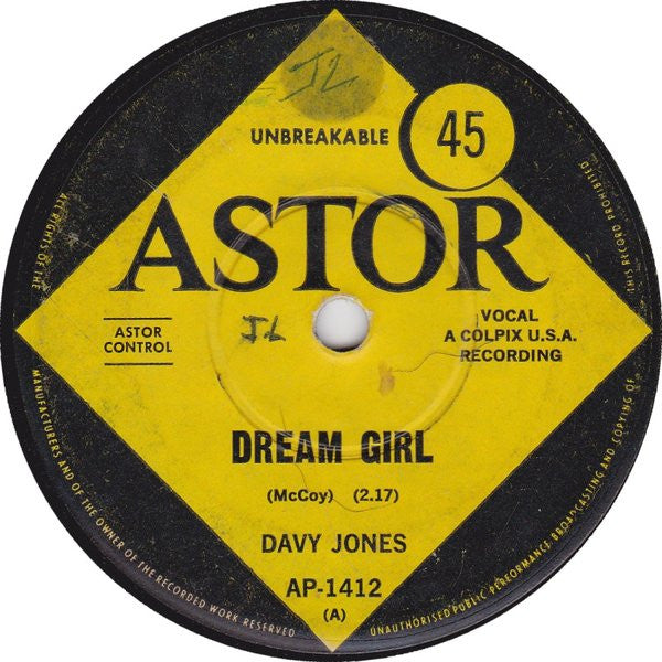 Davy Jones : Dream Girl  (7&quot;, Single, Mono, RE)