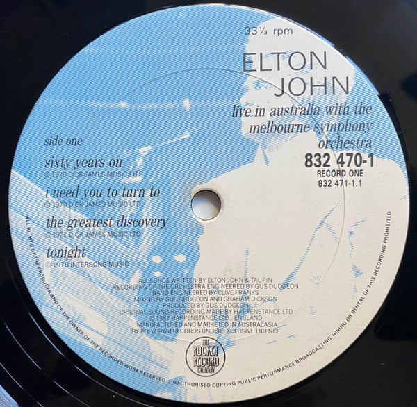 Elton John With Melbourne Symphony Orchestra : Live In Australia (2xLP, Album, Gat)
