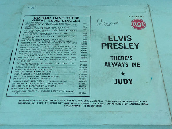 Elvis* : There's Always Me (7", Single)