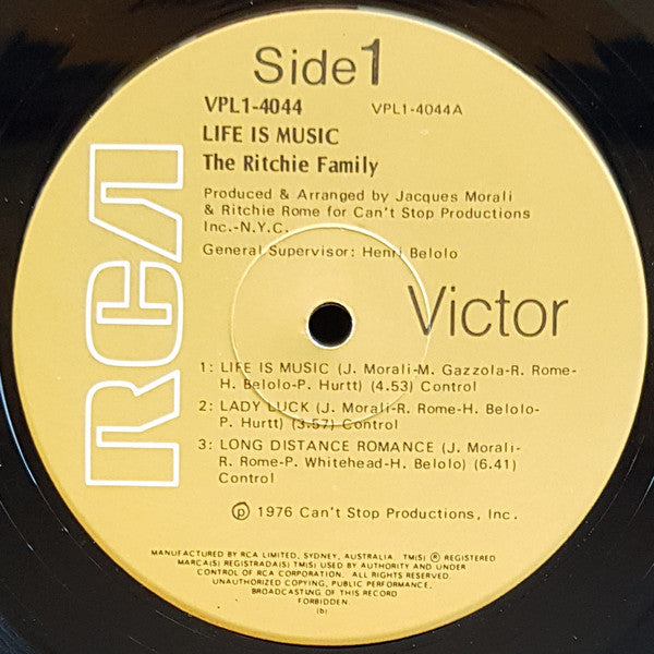 The Ritchie Family : Life Is Music (LP, Album, Gat)