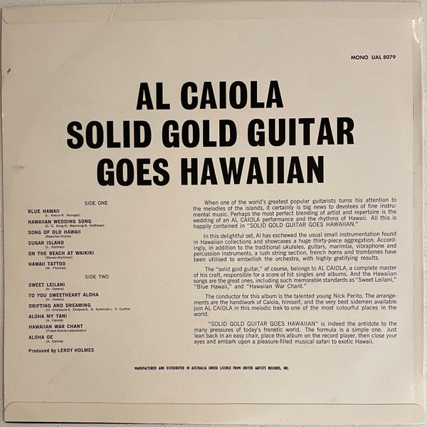 Al Caiola : Solid Gold Guitar Goes Hawaiian (LP, Album, Mono)