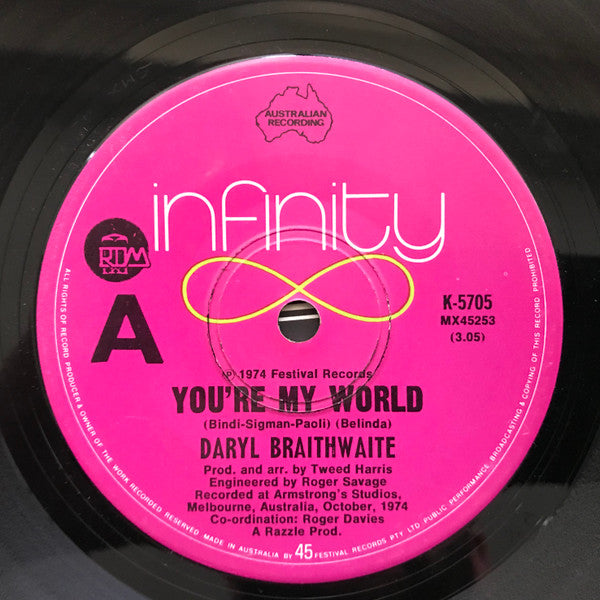 Daryl Braithwaite : You're My World (7", Single)