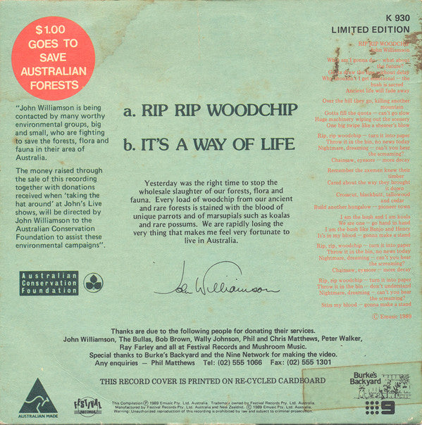John Williamson : Rip Rip Woodchip (7", Ltd)