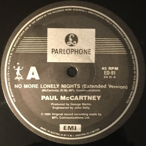 Paul McCartney : No More Lonely Nights (Extended Version) (12", Single)