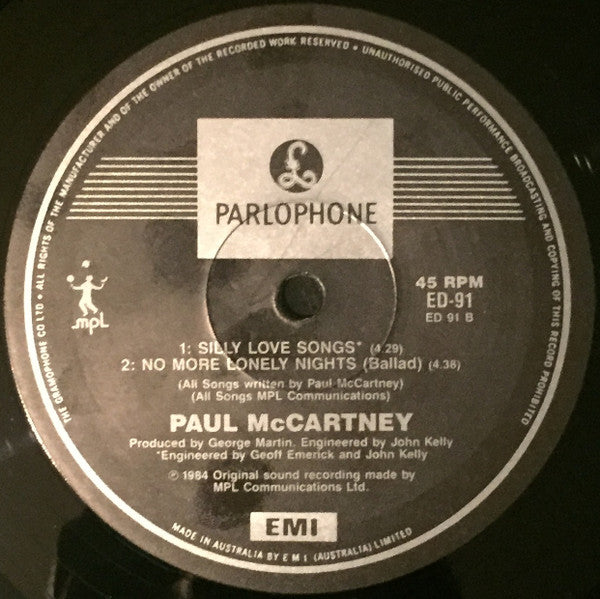 Paul McCartney : No More Lonely Nights (Extended Version) (12", Single)