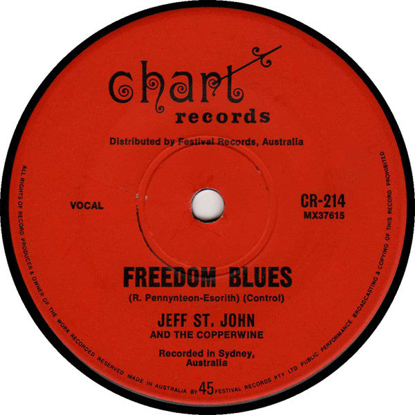 Jeff St John's Copperwine : Freedom Blues / Teach Me How To Fly (7", Single)