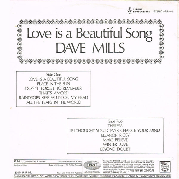 Dave Mills : Love Is A Beautiful Song (LP, Album)