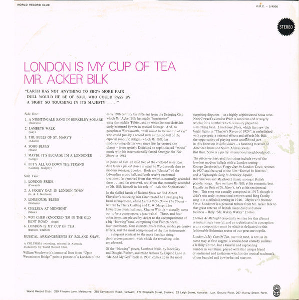 Mr. Acker Bilk* : London Is My Cup Of Tea (LP, Album, Club)