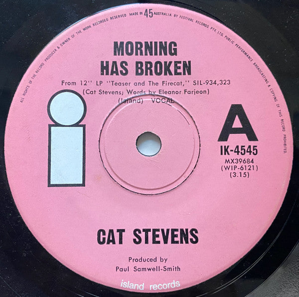 Cat Stevens : I Want To Live In A Wigwam / Morning Has Broken (7", Single, Mono)