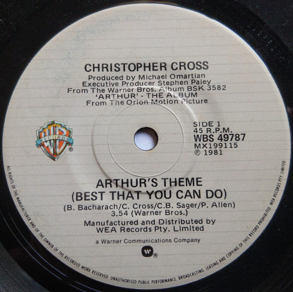 Christopher Cross : Arthur&#39;s Theme (Best That You Can Do) (7&quot;, Single)