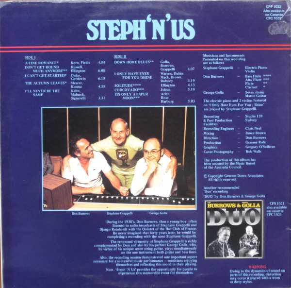 Stéphane Grappelli, Don Burrows•George Golla Duo : Steph 'N' Us (LP, Album)