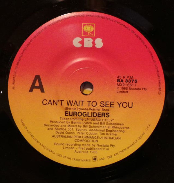 Eurogliders : Can't Wait To See You (7", Single)